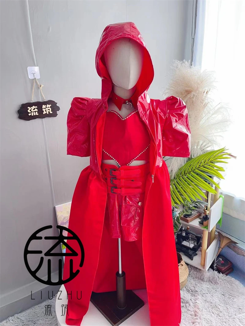 出售高端定制中国风红色国潮模特走秀款时尚霸气儿童炫酷晚礼服