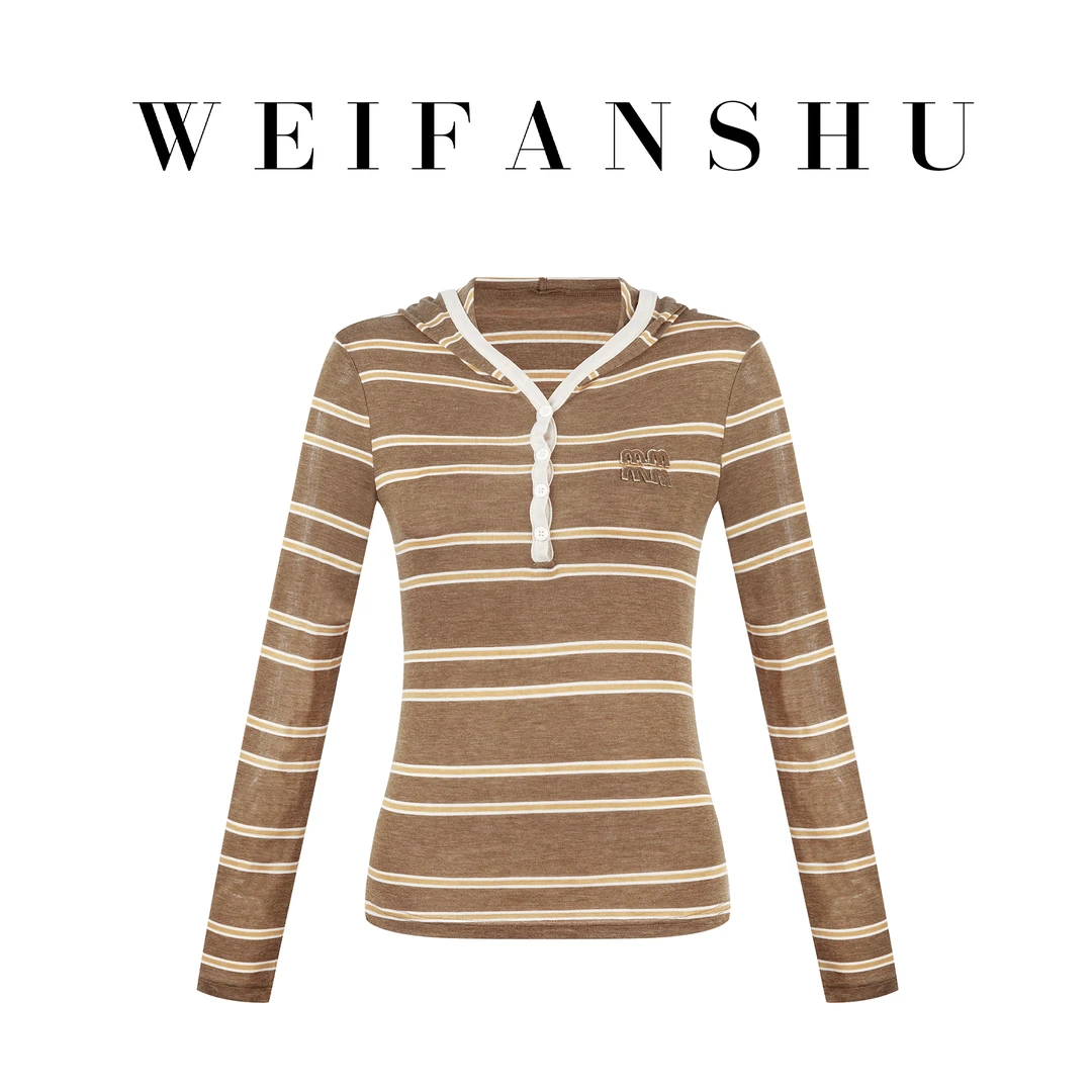 WEIFANSHU/魏凡舒【海岸阳光】秋季修身连帽百搭时尚长袖条纹上衣