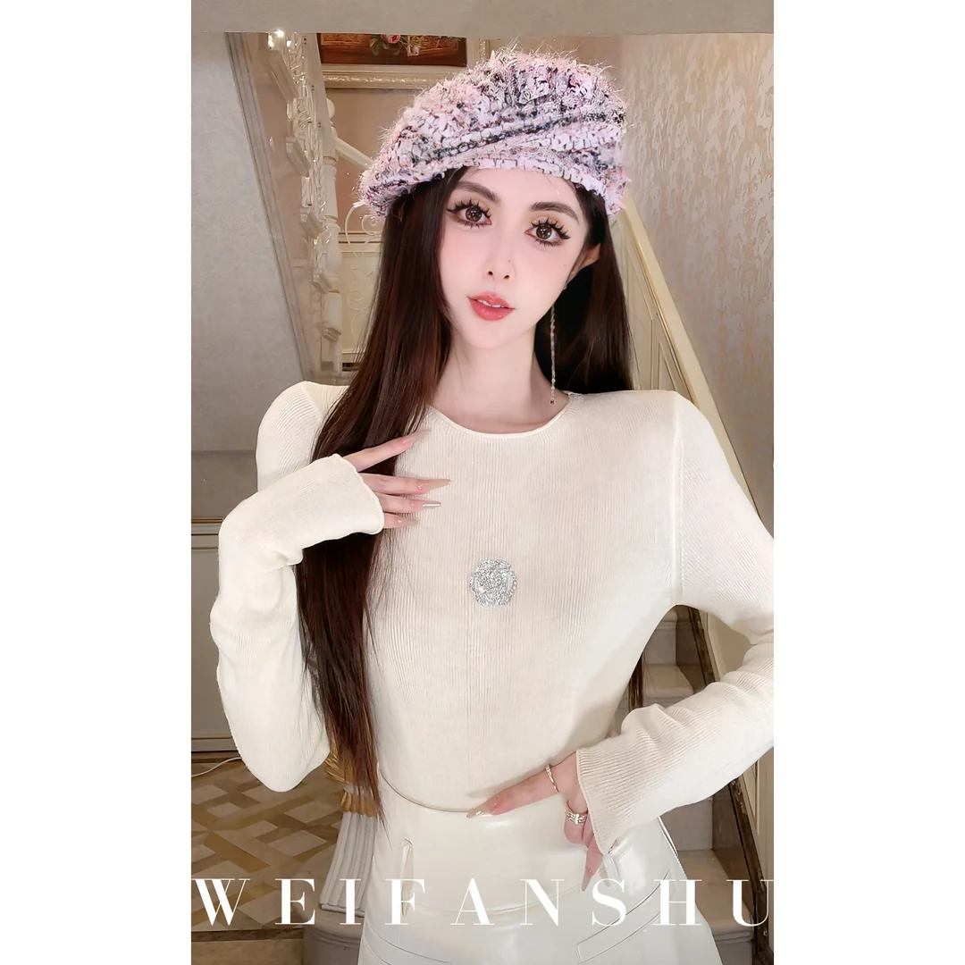 WEIFANSHU/魏凡舒【茶花契约】秋冬修身气质简约山茶花上衣红人上新