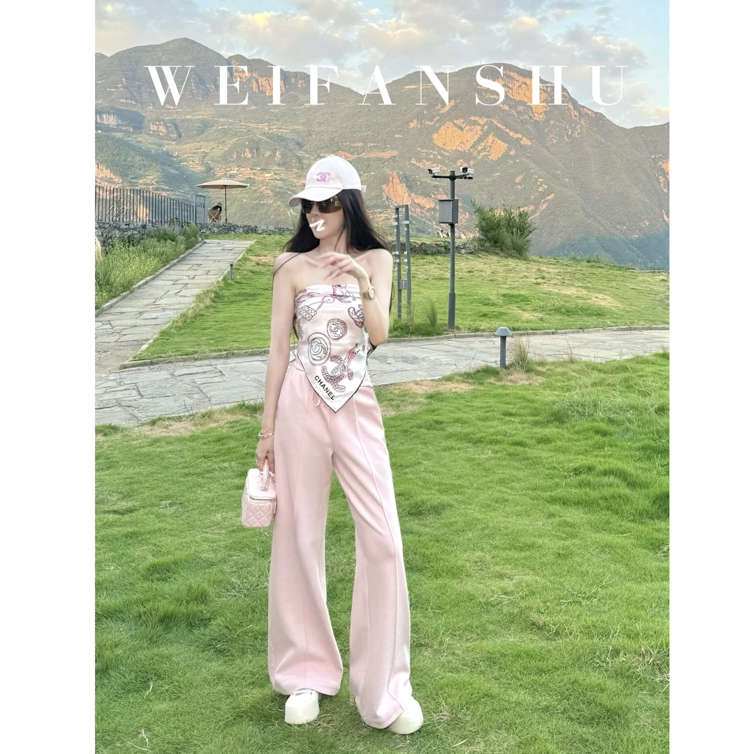 WEIFANSHU/魏凡舒【出游神裤】高腰显瘦甜美时尚百搭宽松直筒休闲裤