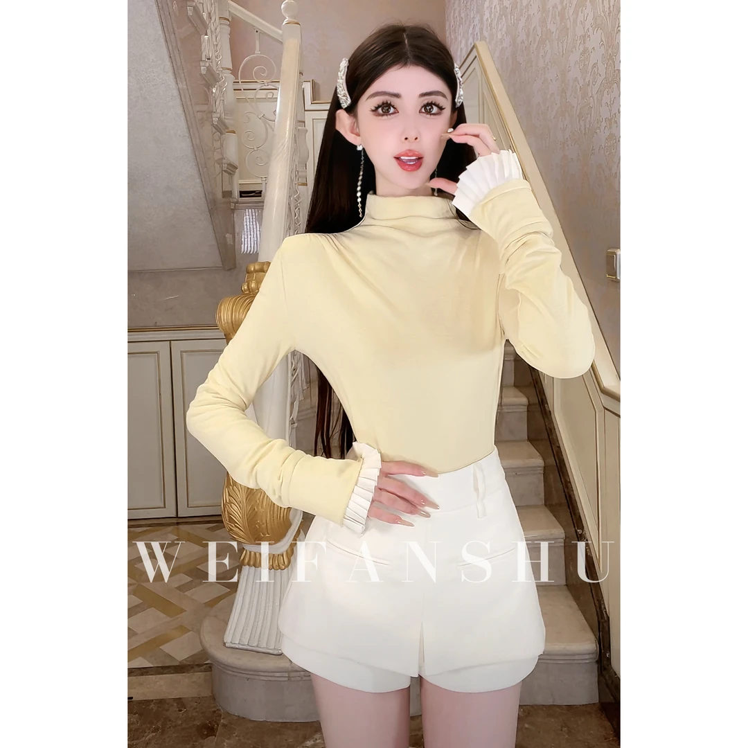 WEIFANSHU/魏凡舒【网感女神】冬新款半高领拼接内搭上衣红人上新