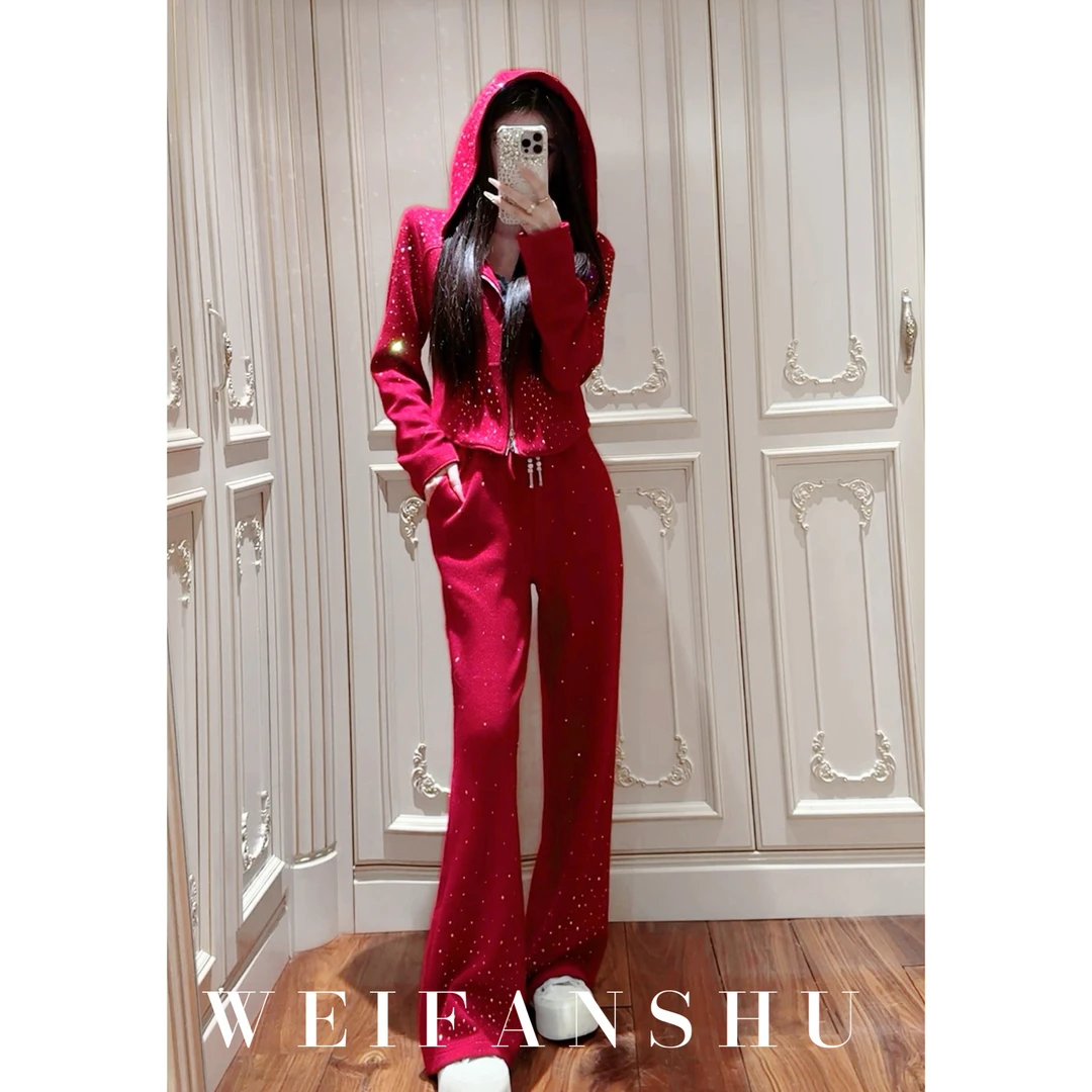 WEIFANSHU/魏凡舒【惬意时光】秋冬新款烫钻时尚日常休闲长袖套装