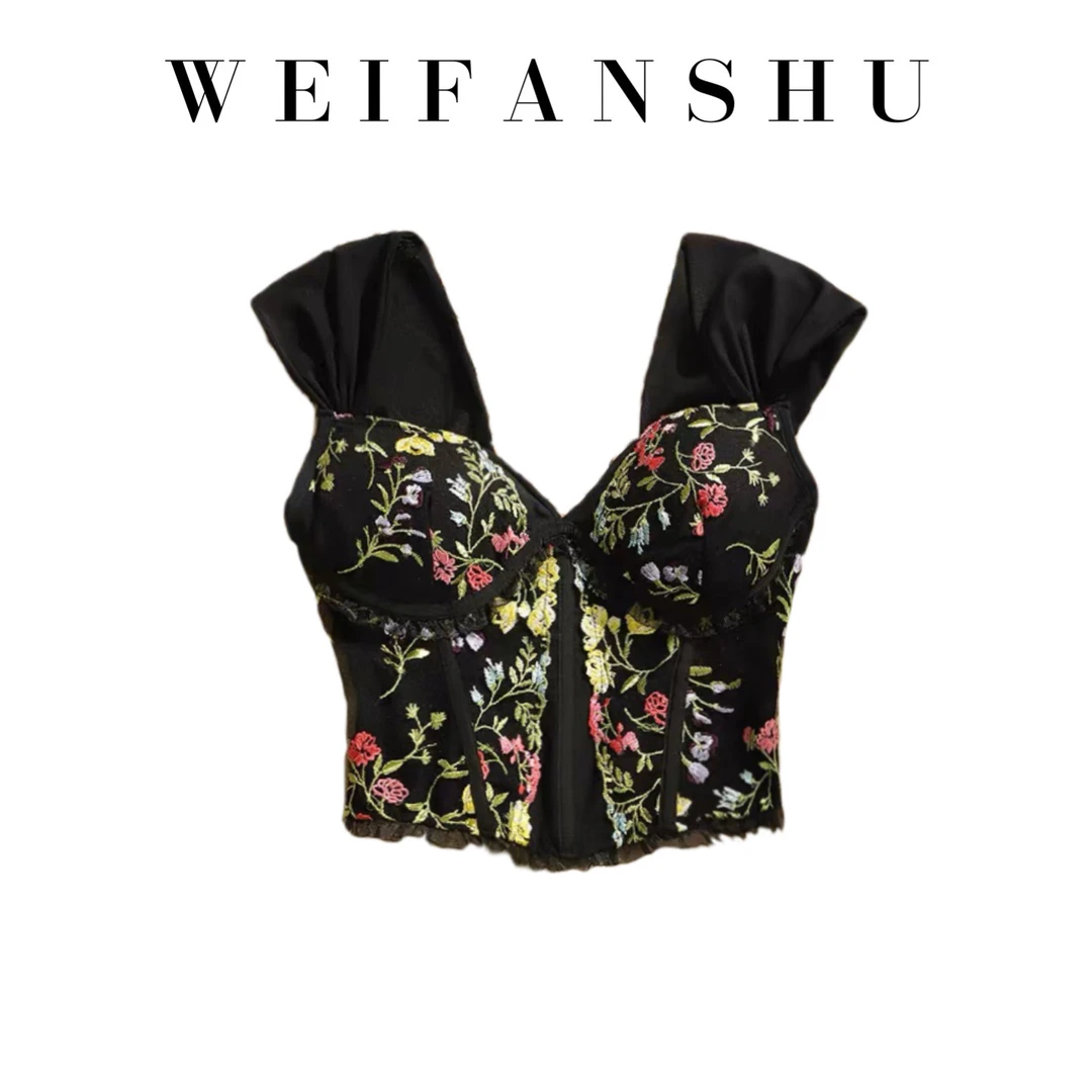 WEIFANSHU/魏凡舒【寻意花海】吊带气质花朵刺绣背心显瘦百搭时尚