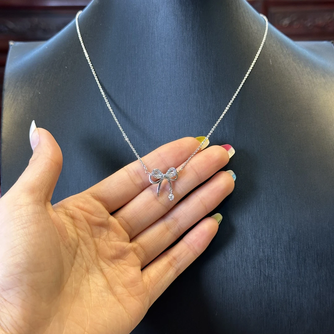 铜合金项链 （054）蝴蝶结项链气质轻奢时尚小众银色甜美镶嵌坠链