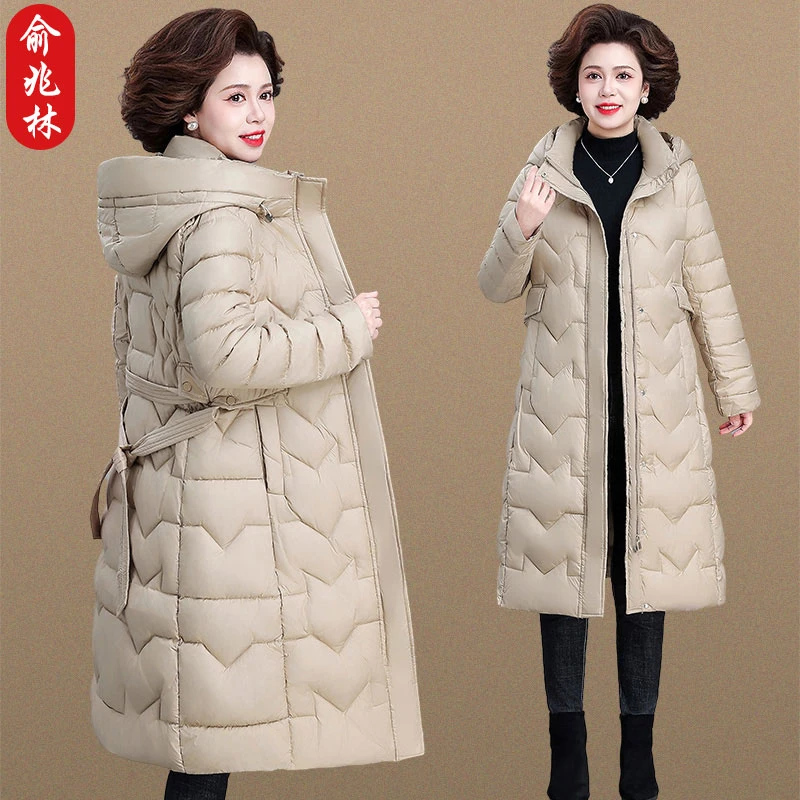 俞兆林妈妈羽绒棉服过膝长款洋气中年冬季新款加绒加厚保暖外套女