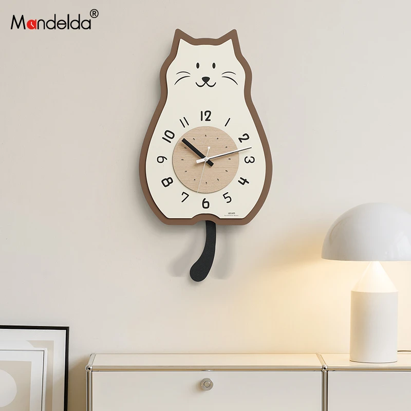 Mandelda免打孔奶油风挂钟客厅钟表餐厅2024新款简约现代时钟挂墙