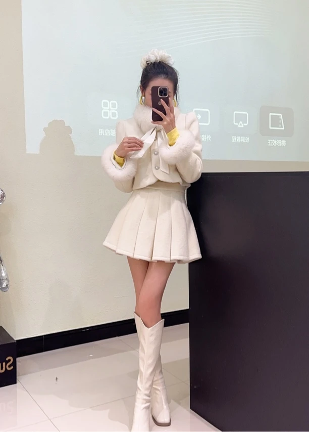 【春歌】新款欧货妖精草重工加厚小香风气质毛呢显瘦套装