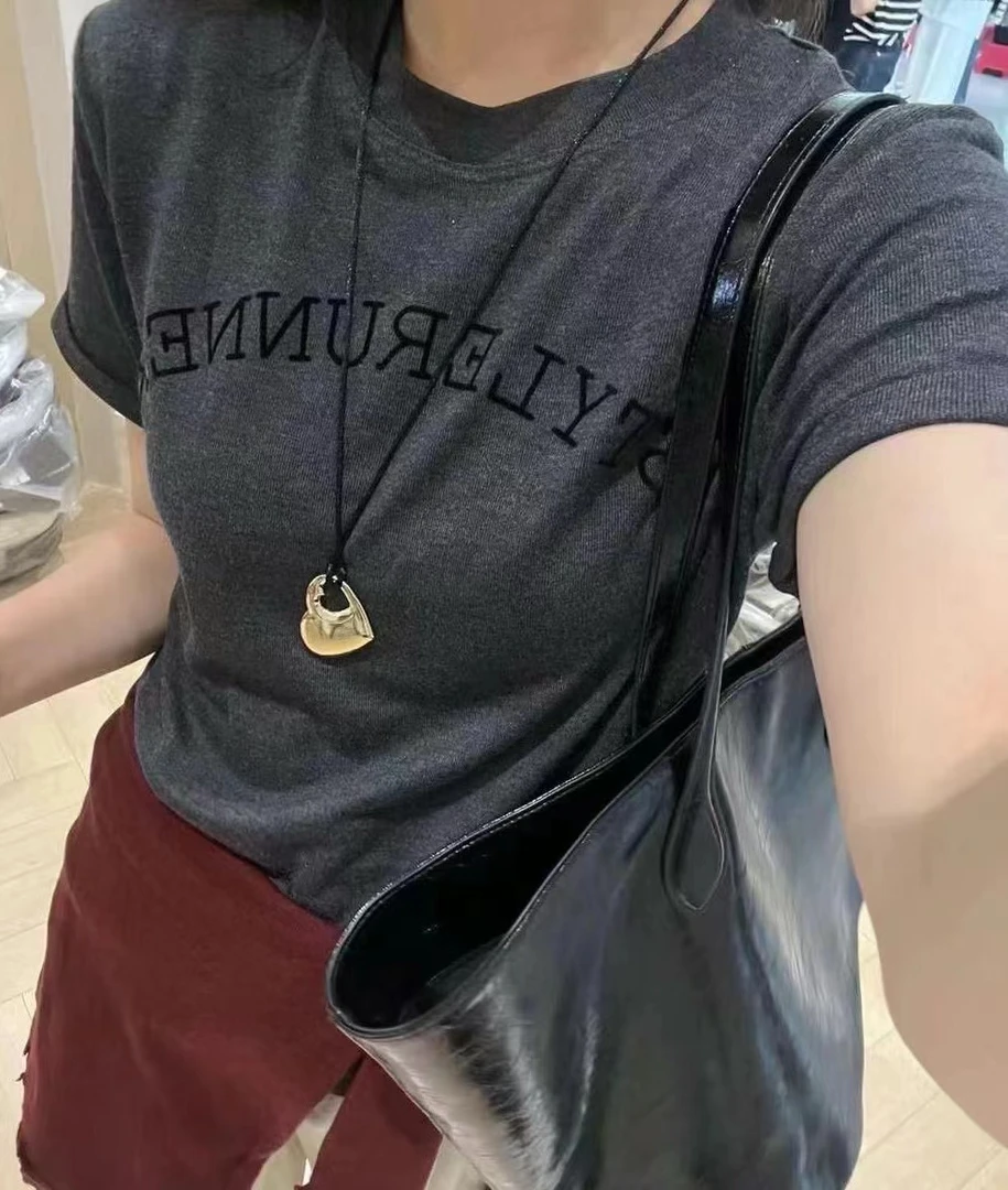 秋季新款卷边韩系百搭圆领短袖T恤