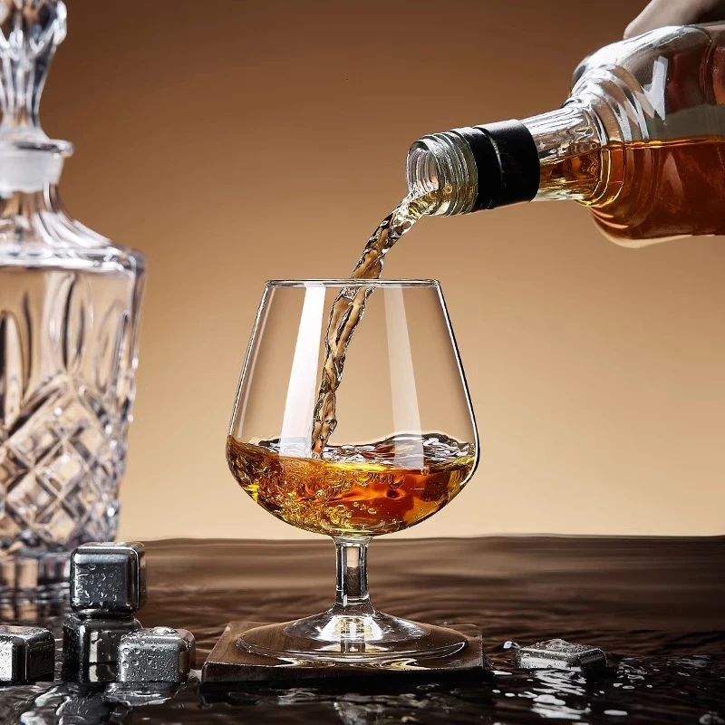 青苹果高脚白酒杯套装仙桃杯2两杯家用玻璃小号白兰地杯红酒杯6只