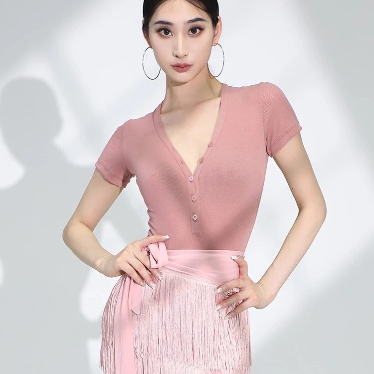 YES-X拉丁舞衣服女国标舞练功服上衣春夏新款网红跳舞衣服短袖424