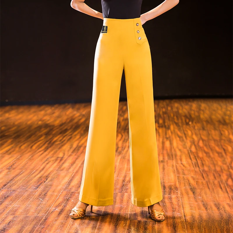 dancebaby跳舞摩登舞裤子女高腰拉丁舞裤国标舞练功阔腿长裤MD02