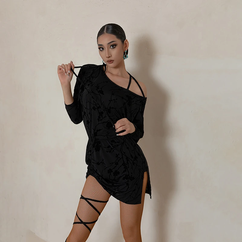 YES拉丁舞服练功服网红练习服女成人套装春夏新款露肩连衣裙ZD402