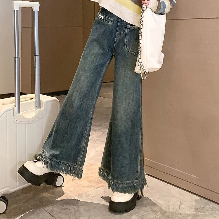 【森林】女童牛仔喇叭裤2024秋冬季新款洋气中大童时髦炸街休闲宽