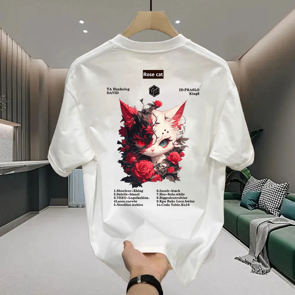 美式痞帅重磅纯棉短袖T恤-玫瑰情侣青年男女潮牌街头宽松潮流T恤