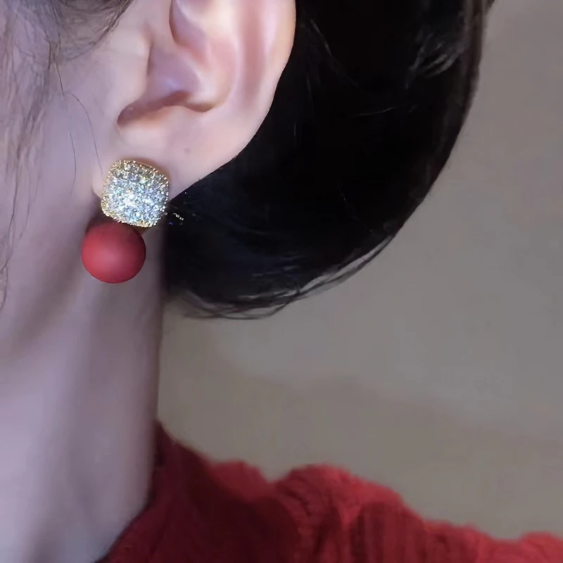 铜合金仿珍珠耳饰 气质轻奢时尚百搭复古红色法式小众耳钉-5473