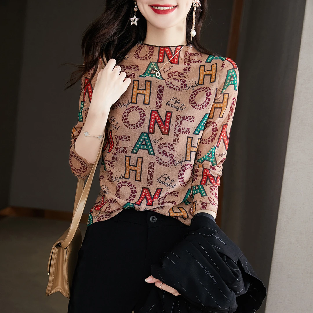 尚静减龄字母亮丝弹力打底衫2025冬季新款简约风加绒厚保暖内搭女