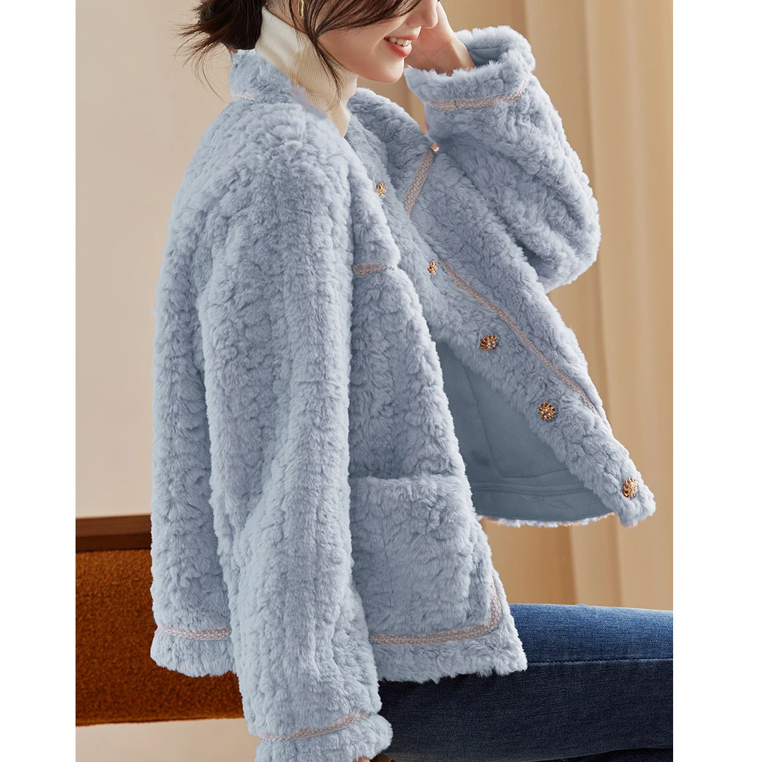 尚静小香风抓绒仿羊羔绒加厚外套2025冬季新款保暖舒适休闲短外套