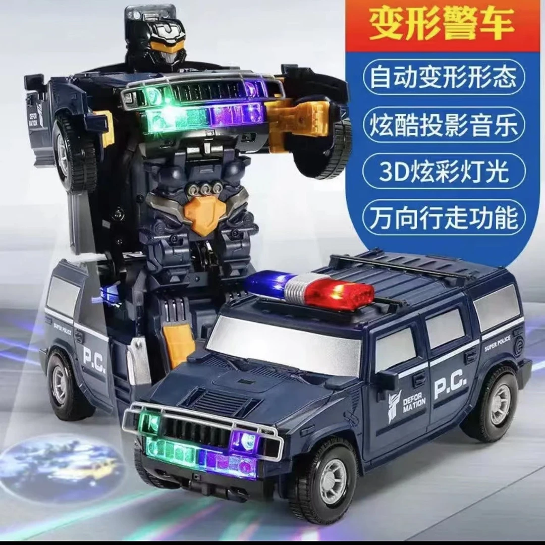 【升级版带投影】送电池！自动变形警车电动玩具车