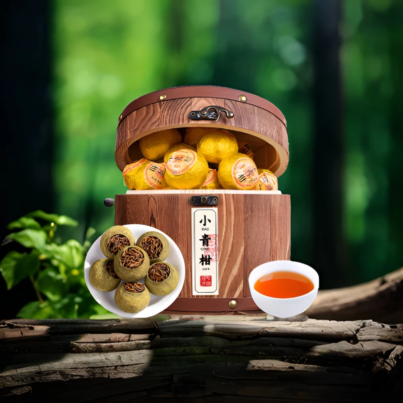 生晒小青柑普洱茶熟茶陈皮柑普茶木箱礼盒装500g