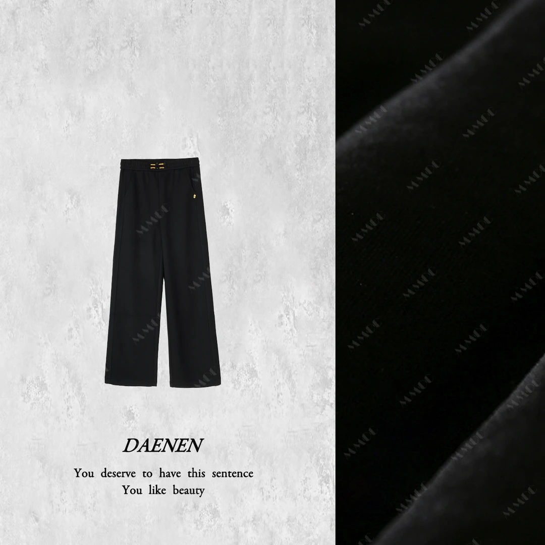 【羊毛裤】新中式国风2024秋冬款松紧腰加绒显瘦直筒阔腿裤F9962