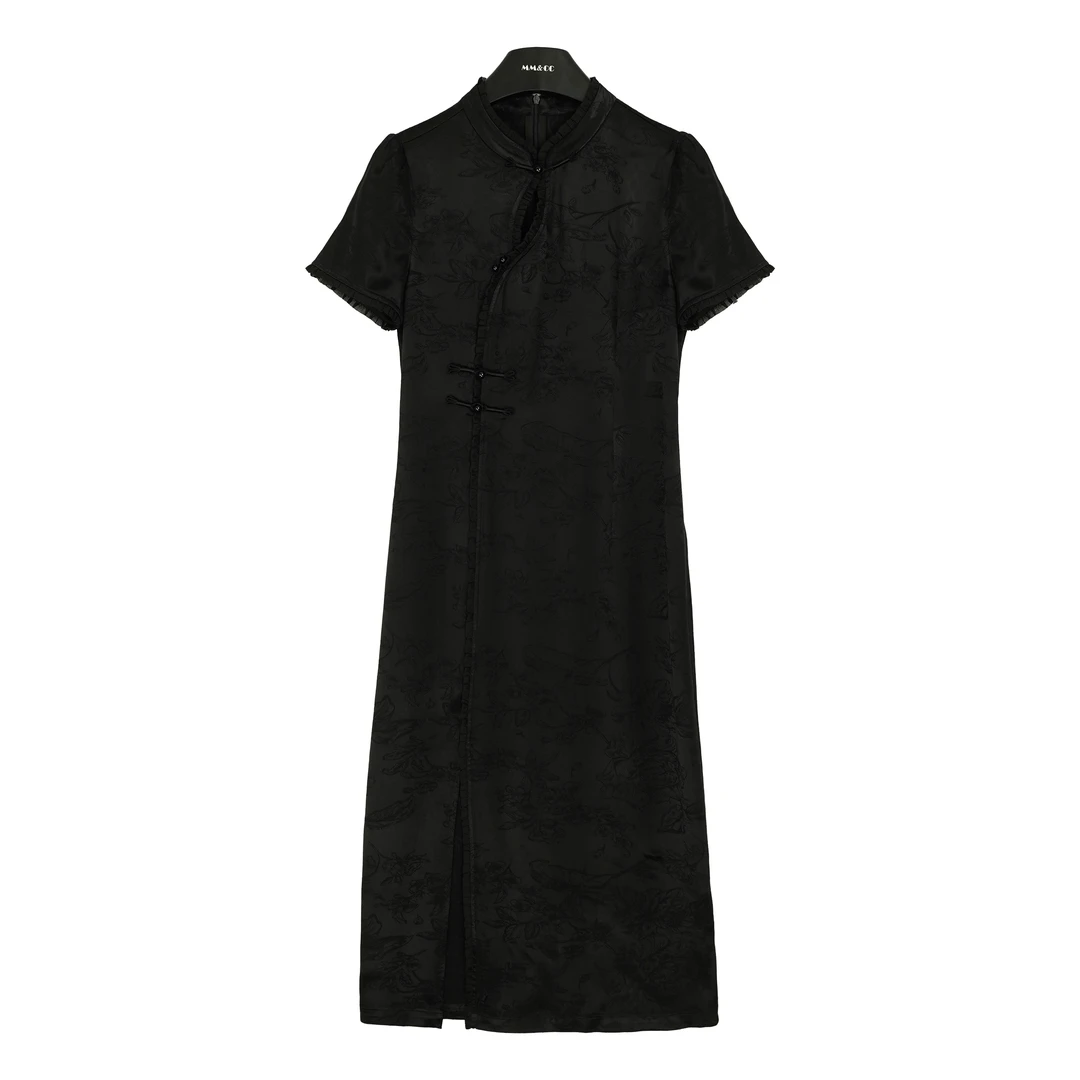 【玉兰裙】新中式国风立领斜开口木耳边盘扣旗袍裙MCFLQ0262