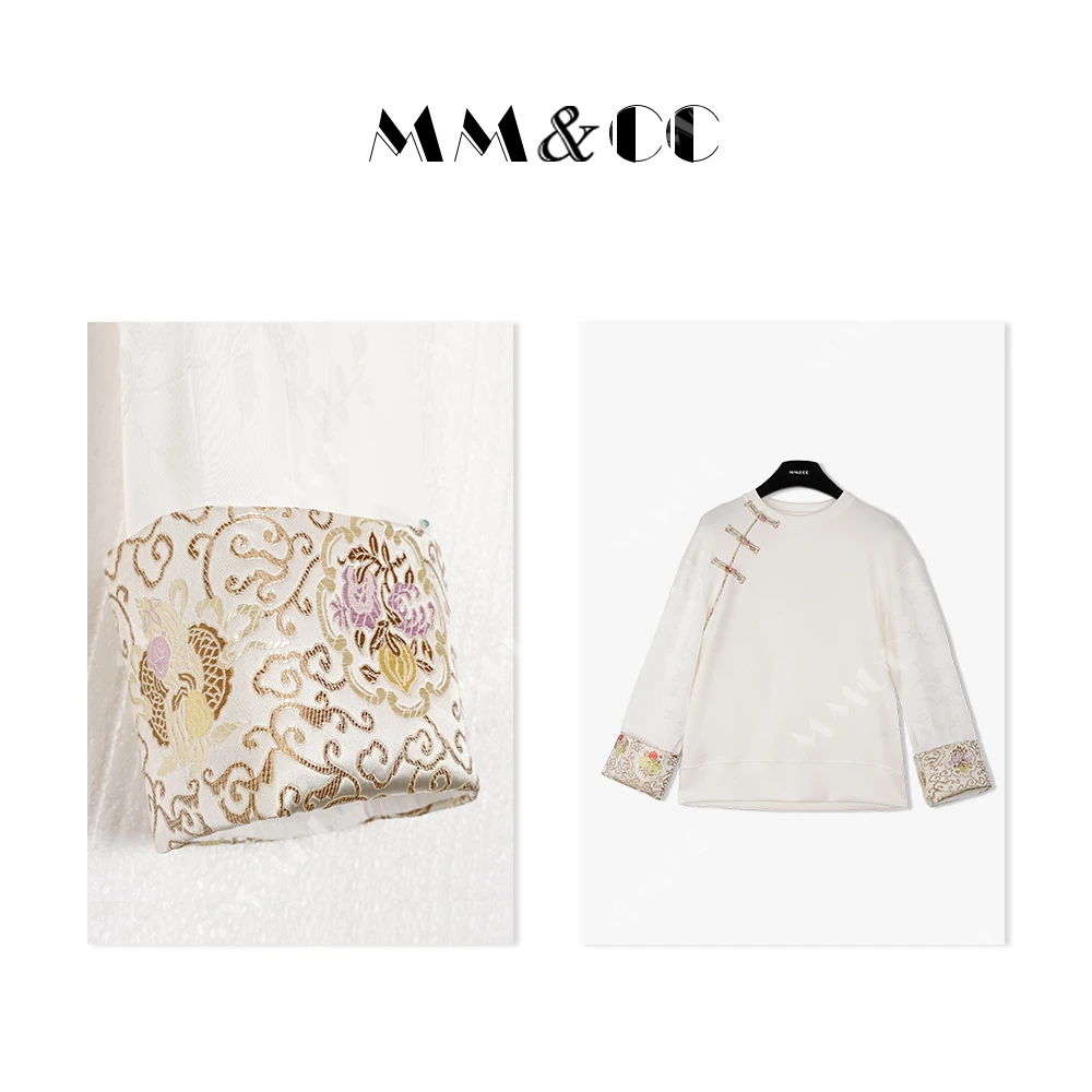 【粉黛】高级感改良唐装国风盘扣圆领白色长袖2024早春新上衣F9053