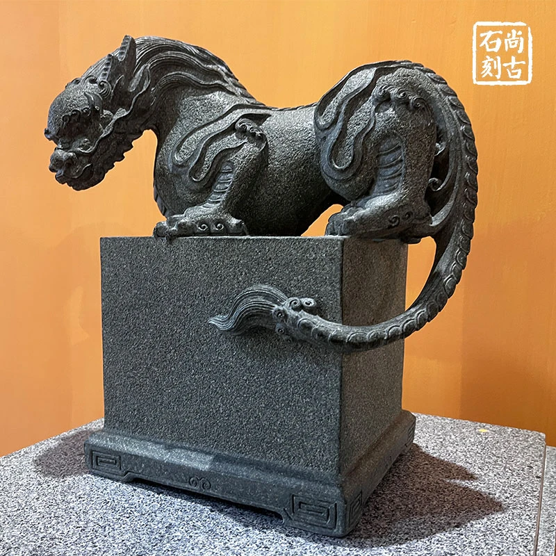 尚古石刻青石镇水兽龙生九子高端茶室会所石雕摆件罗源青貔貅雕刻