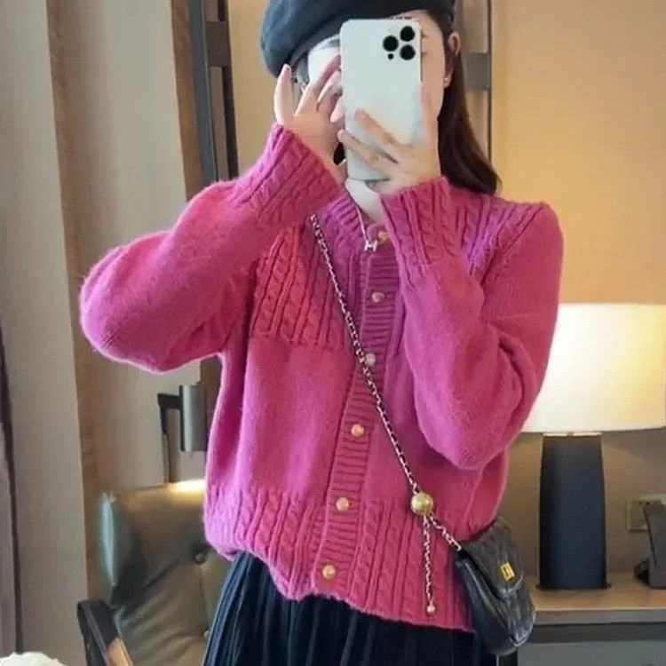 开衫女新款减龄外套针织衫圆领宽松秋冬慵懒毛衣2024春秋穿短款潮