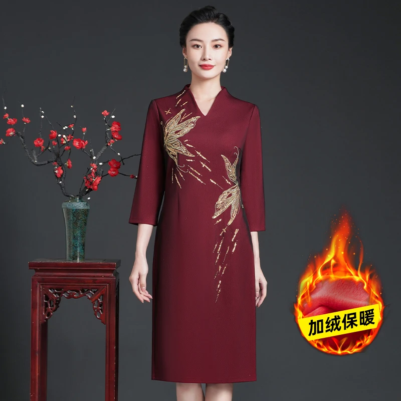 喜妈妈高端大气上档次礼服婚宴红色连衣裙夏季结婚女WPD215-Q5886