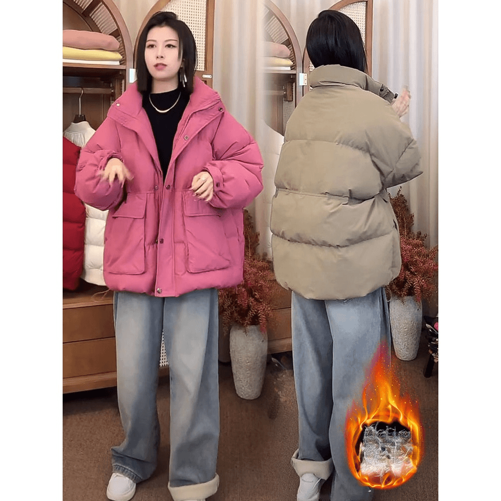 大口袋面包款服女冬季2023新款高级感超好看棉服树莓粉厚外套