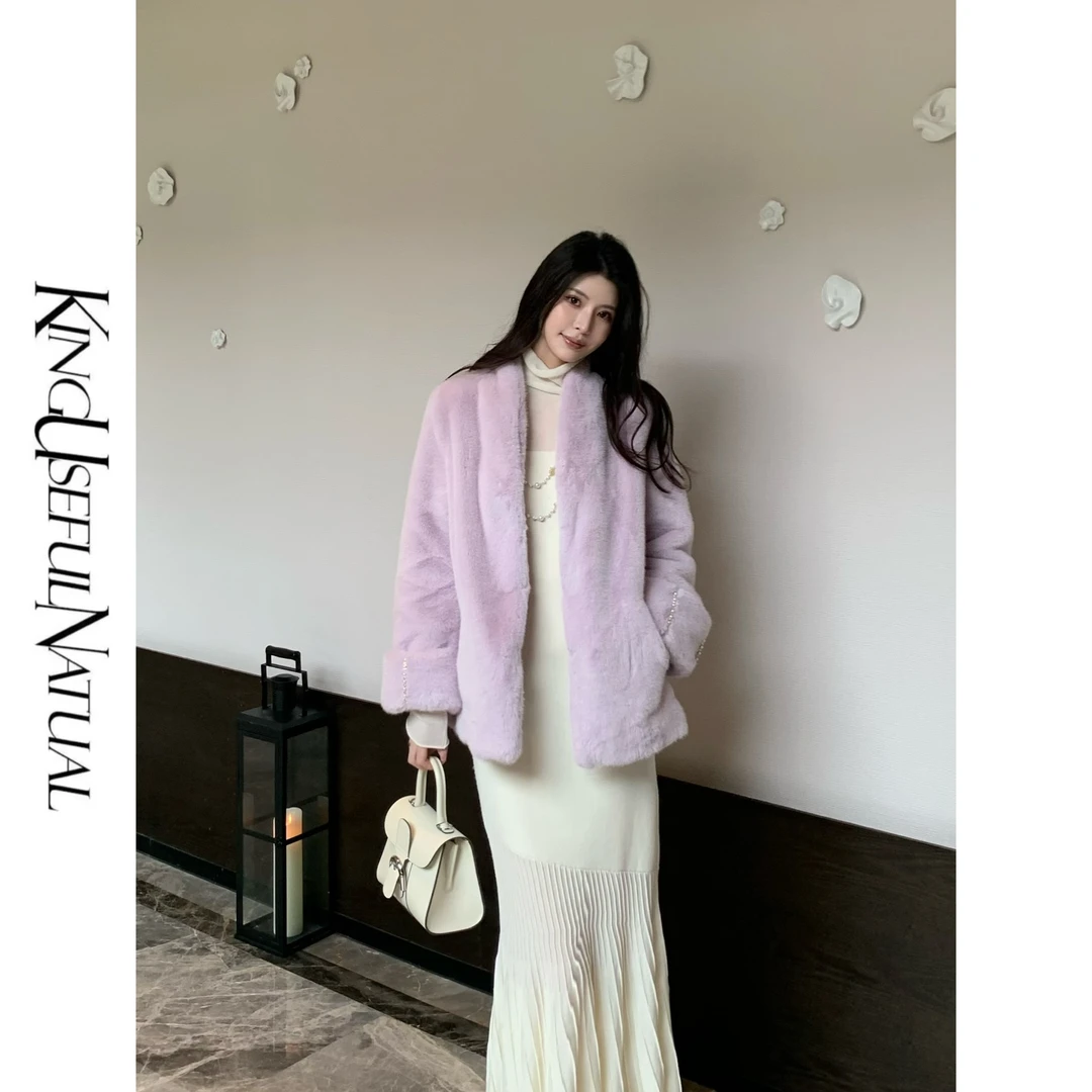 KUN【暮山紫】紫色韵味 经典环保草毛感轻盈袖口精致厚款外套时尚