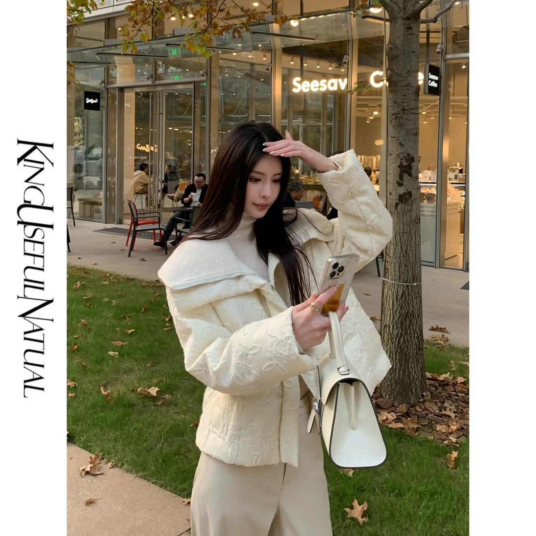 KUN【奶油小暖炉】暖暖冬日 大翻领披肩感直筒不挑人白鸭绒羽绒外套