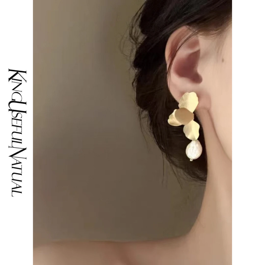 合金耳饰 KUN【白芷月茶】法式复古金属花瓣银针耳钉