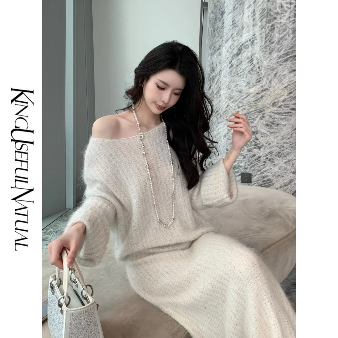 KUN 云之彼端 惬意时刻 柔软羊驼毛混纺金银丝珠片绣两色慵懒套装