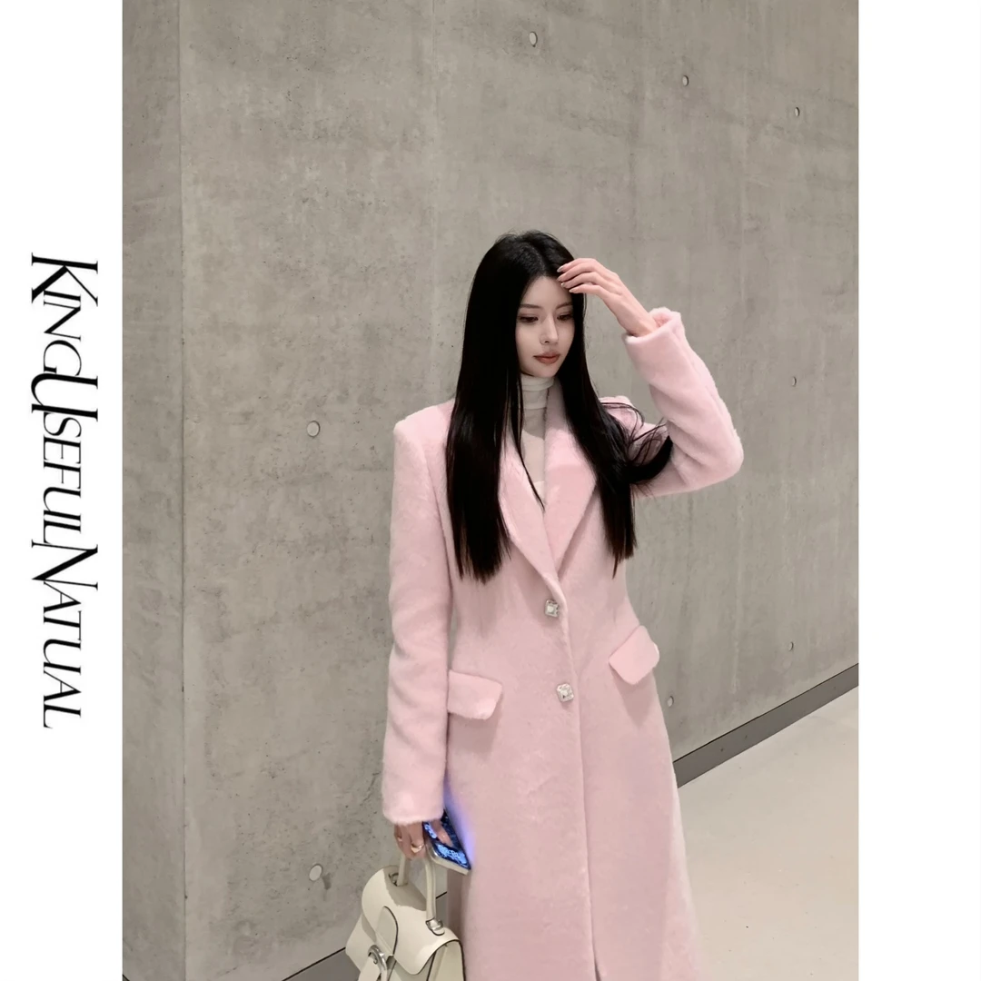 KUN【凯丽大衣】娇柔樱花粉 秘鲁苏立羊驼减龄钻扣长款外套