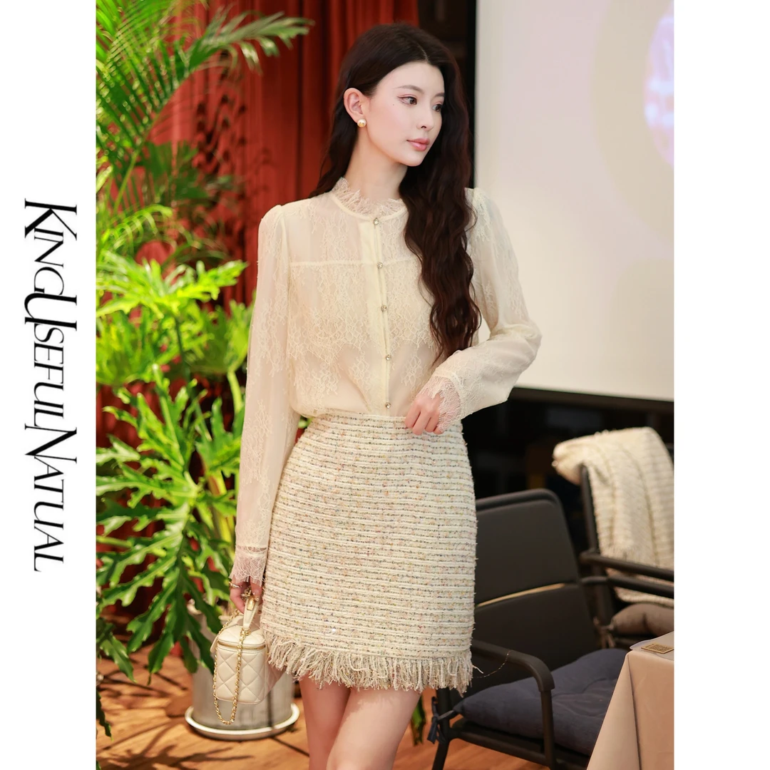 KUN【月拢纱】PureWhite 定制蕾丝股线立体剪裁 H 型宽松上衣衬衫