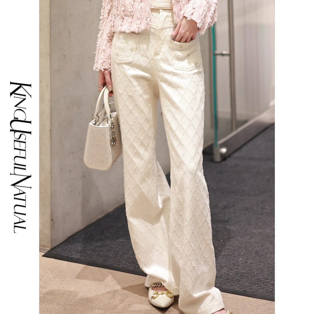 KUN【菱格coco】刻录经典 全棉重工刺绣阔腿裤宽松百搭直筒裤新款春