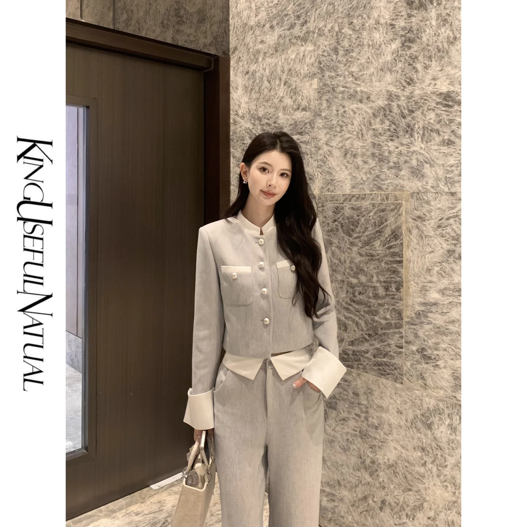 KUN【约克郡 icon】老钱法式风 定制灰蓝色撞色时髦又干练西服套装