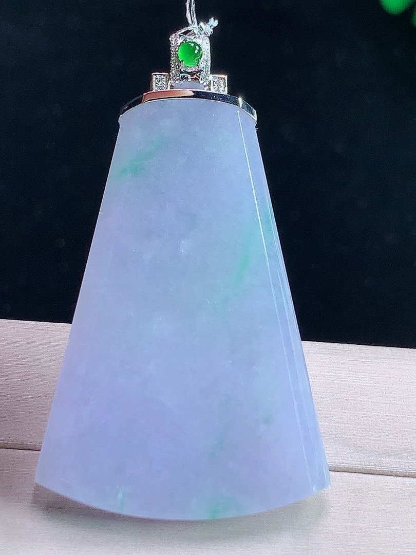 天然A货翡翠冰润紫罗兰无事牌吊坠18k金镶嵌