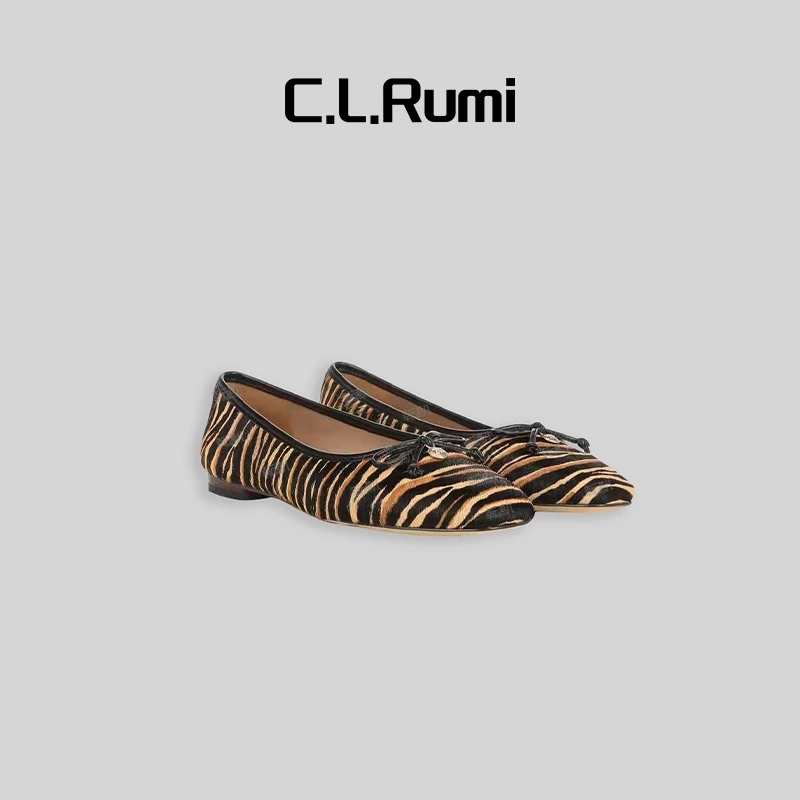 【Rumi女装】斑马鞋 马毛斑马纹平跟百搭一脚蹬单鞋4850pj