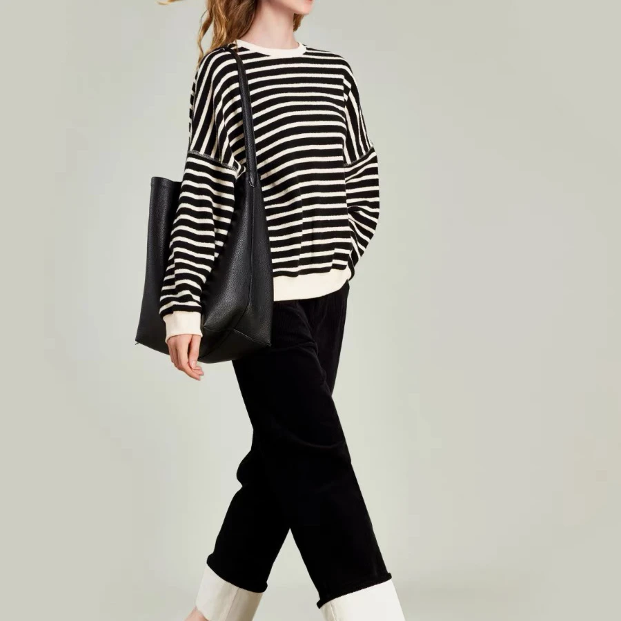 【Rumi女装】“穿不腻系列” 钢琴键百搭宽松条纹卫衣上衣4837sy