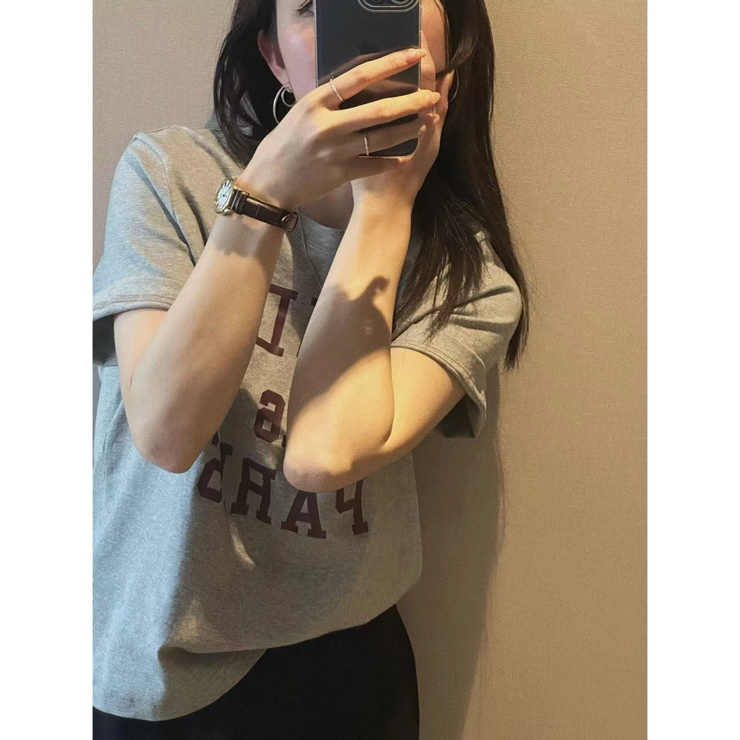 【Rumi时装】“肯豆”秋夏休闲百搭宽松ins圆领字母T恤上衣4855tx