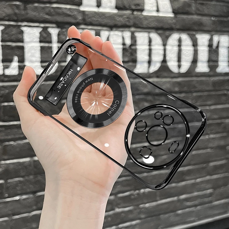 适用华为mate60高级感超薄电镀无边框磁吸贴电镀支架手机壳