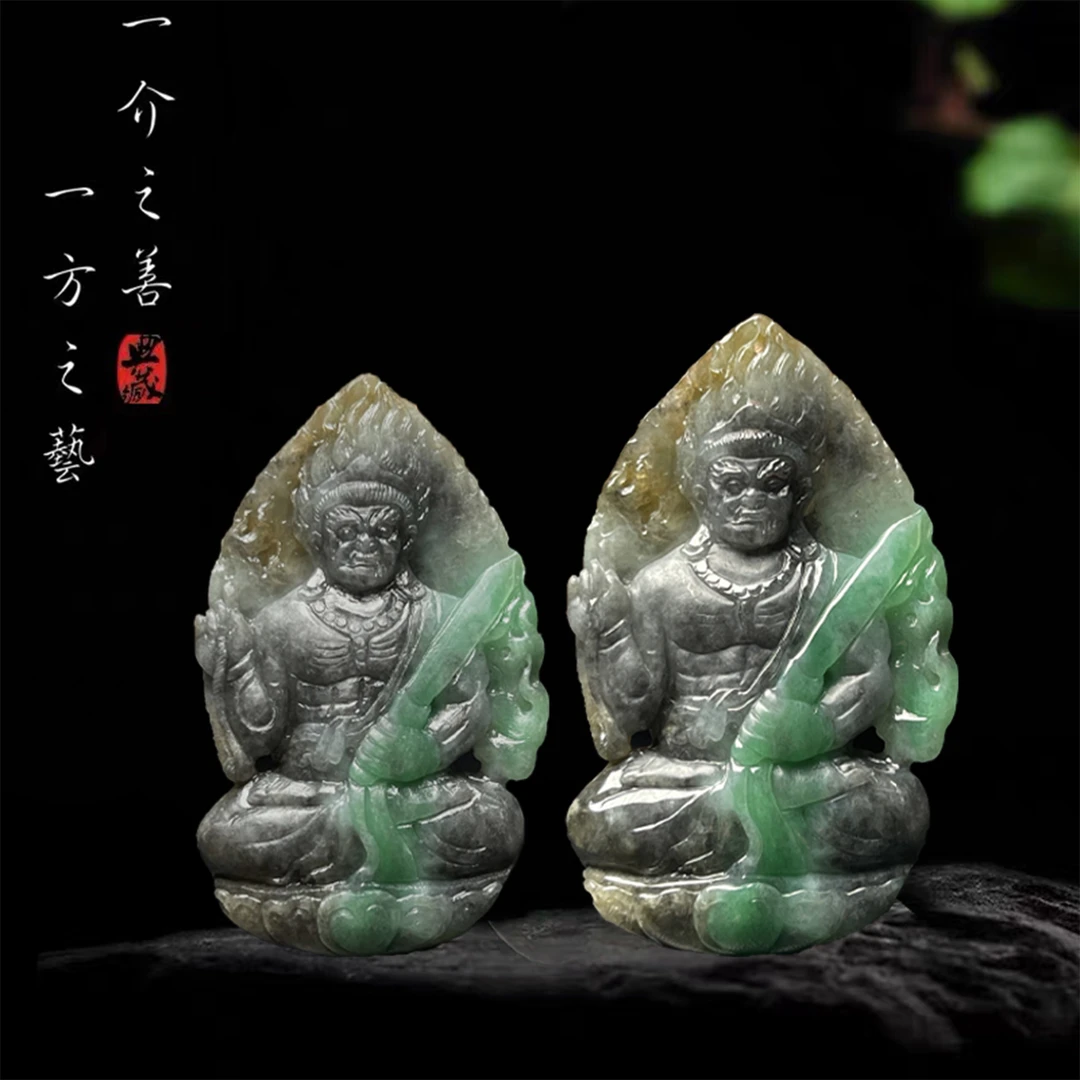 【已结缘】合一堂翡翠工作室定制展示：糯冰乌鸡黄加绿《不动明王》