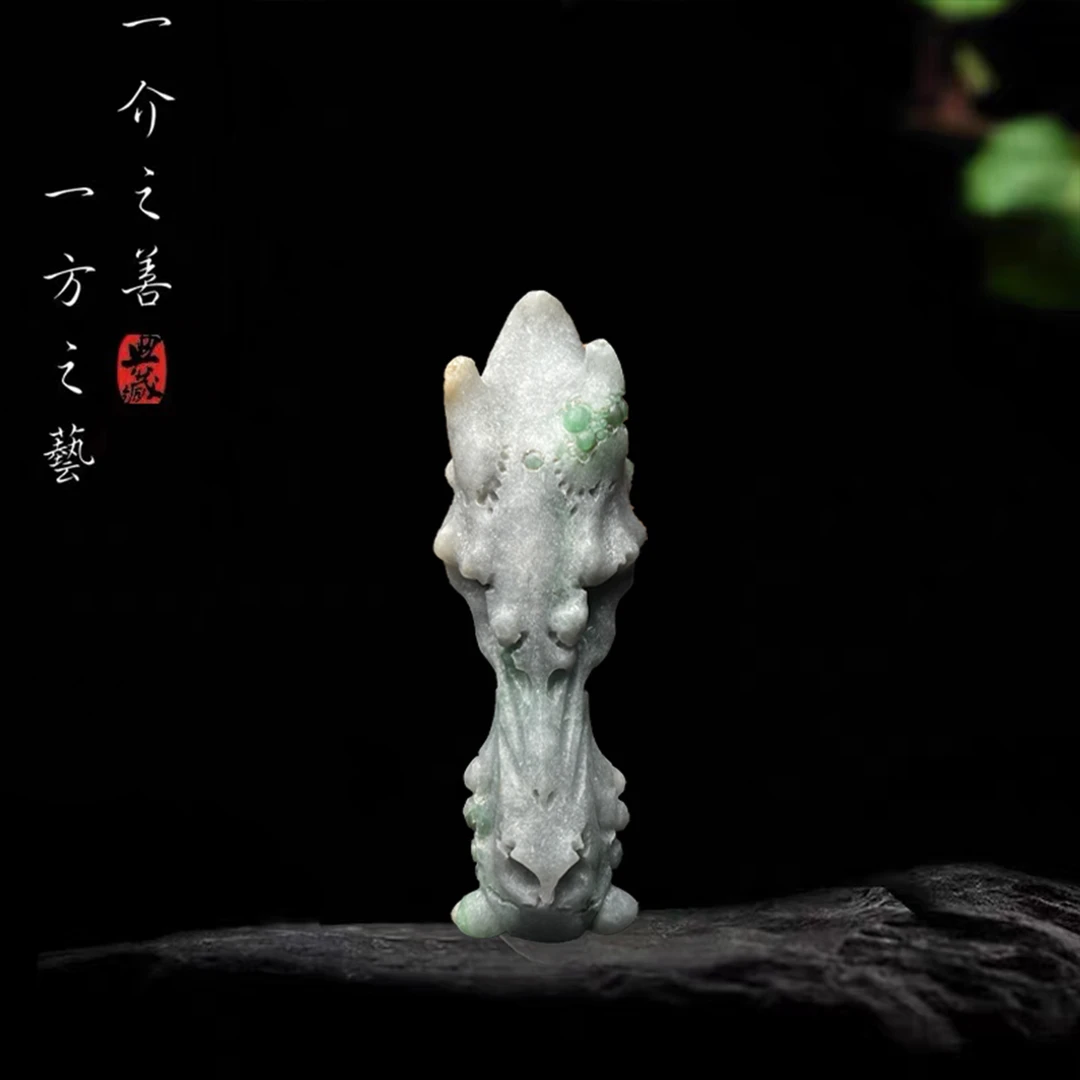 【已结缘】合一堂翡翠工作室定制展示：糯冰乌鸡飘绿《龙骨重生》毛货