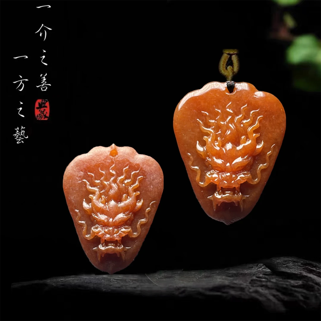 【已结缘】合一堂翡翠工作室定制展示：糯冰褐红色《穿云龙》手工毛货