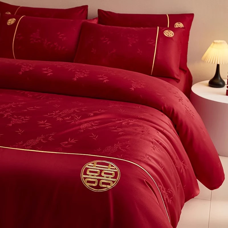 结婚床上用品四件套轻奢高级感红色婚庆床单被罩新婚主卧床品套件