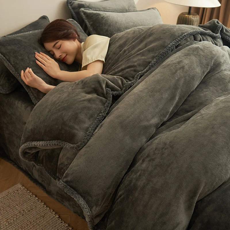 冬季牛奶绒冬被被子全套一整套可拆洗宿舍棉被加厚保暖被芯七件套