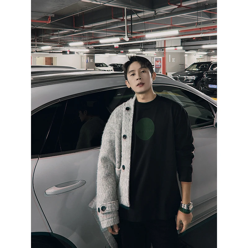 《《现时福利价三天》》圆形绿色植绒宽松百搭男女同款长袖T恤