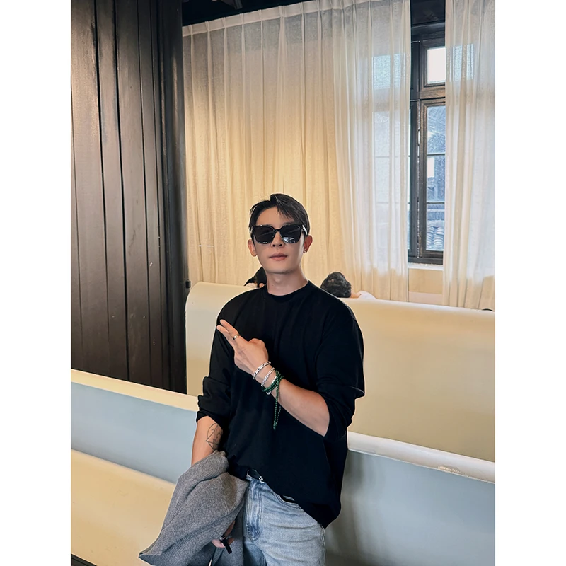 《现时福利价三天》天丝棉百搭宽松休闲纯色简约慵懒风长袖T恤